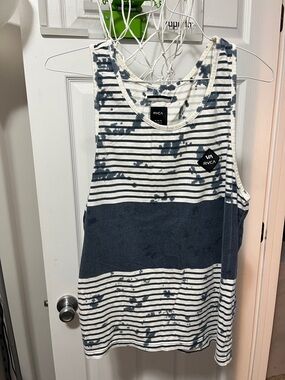 RVCA Navy and White Striped Tie-Dye Tank